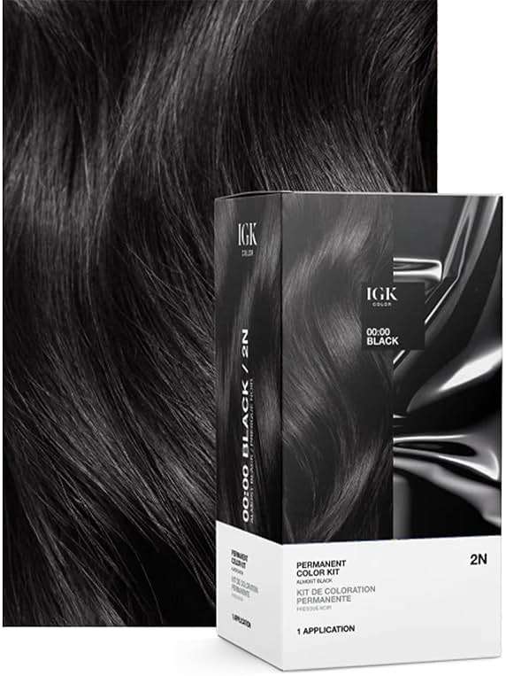 IGK Permanent Hair Dye Color Kit | 2N 00:00 - Black | 100% Gray Color Coverage | Ammonia Free - Image 2
