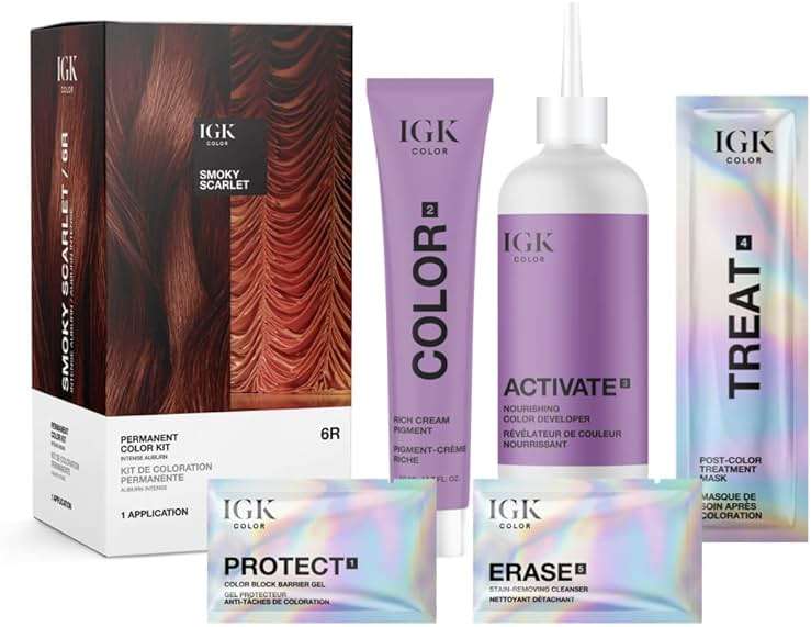 IGK Permanent Hair Dye Color Kit | 6R Smoky Scarlet - Intense Auburn | 100% Gray Color Coverage + Strengthen + Shine | Ammonia Free - Image 2