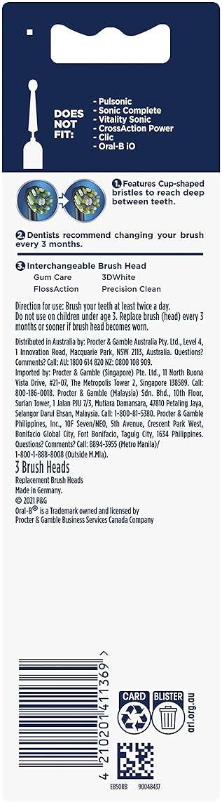 Oral-B Cross Action Electric Toothbrush Replacement Brush Heads, Black, 3 Count (Pack of 1) - Image 2