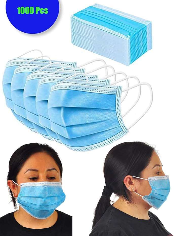 2,000 Blue Disposable Face Masks 2000 Protective 3-Ply Breathable Comfortable Nose/Mouth Coverings for Home & Office | Elastic Ear Loop 3-Layer Safety Shield for Adults/Kids. On the go 40 Packs of 50 - Image 3