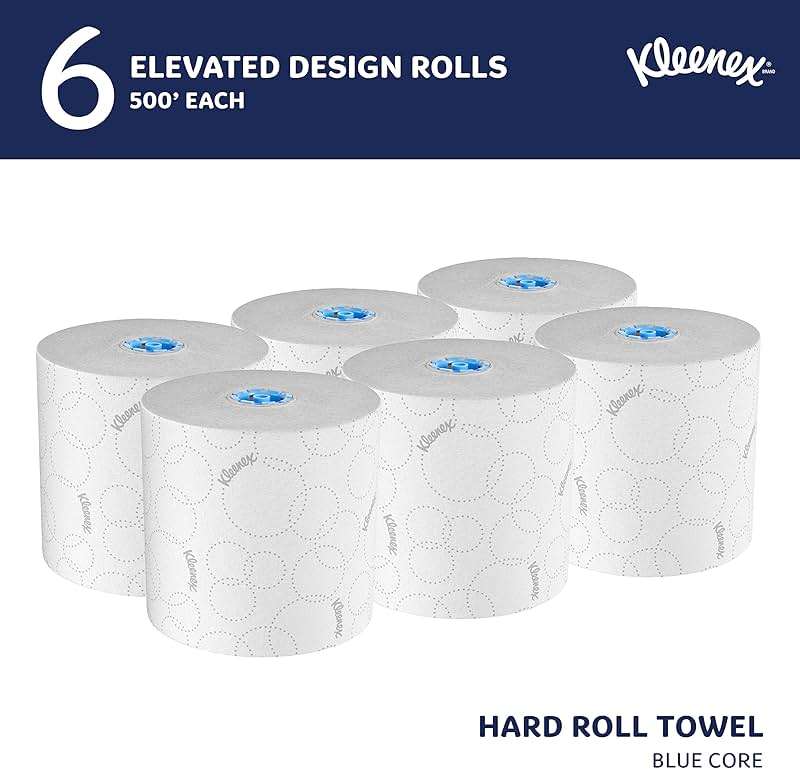 Kleenex Professional Hard Roll Paper Towels, Bulk (54471), Hardwound, Elevated Design, Premium Absorbency Pockets, White, for ScottBrand Blue Core Dispensers (6 Rolls at 500' Each, 3,000'/Case) - Image 2