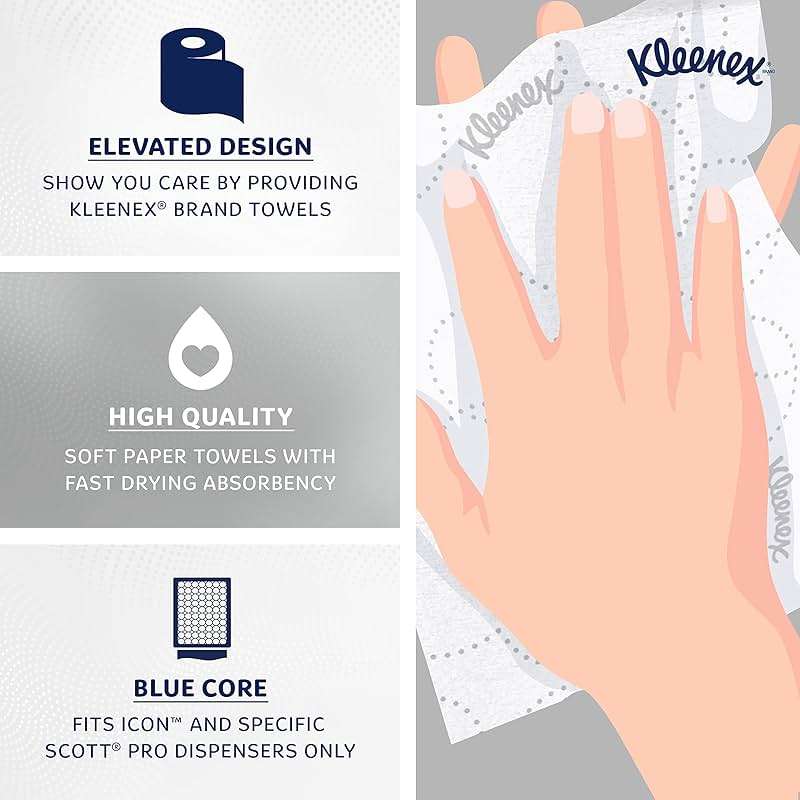 Kleenex Professional Hard Roll Paper Towels, Bulk (54471), Hardwound, Elevated Design, Premium Absorbency Pockets, White, for ScottBrand Blue Core Dispensers (6 Rolls at 500' Each, 3,000'/Case) - Image 6