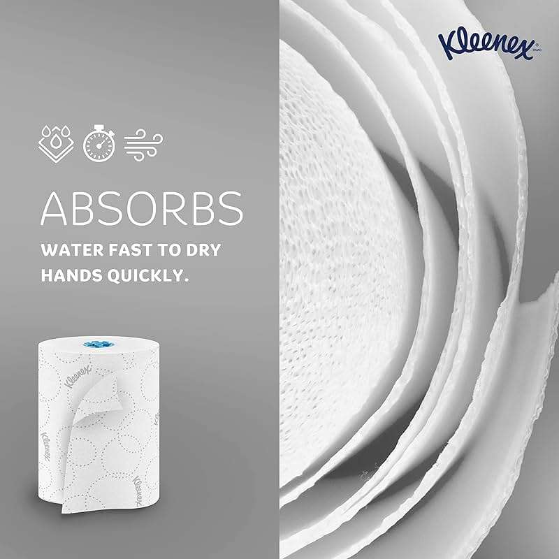 Kleenex Professional Hard Roll Paper Towels, Bulk (54471), Hardwound, Elevated Design, Premium Absorbency Pockets, White, for ScottBrand Blue Core Dispensers (6 Rolls at 500' Each, 3,000'/Case) - Image 7