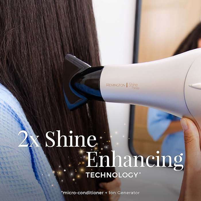 Remington Shine Therapy Hair Dryer with Argan Oil & Keratin, 1875W Ionic Blow Dryer for Frizz Control & Smooth Shine, Ceramic Technology, Lightweight Hair Dryer with Diffuser & Concentrator - Image 3