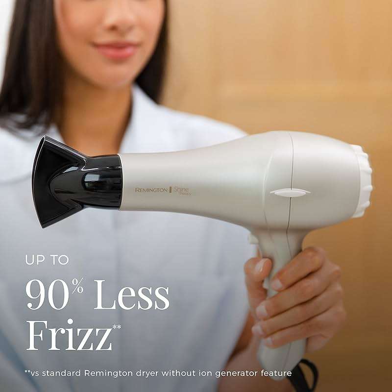 Remington Shine Therapy Hair Dryer with Argan Oil & Keratin, 1875W Ionic Blow Dryer for Frizz Control & Smooth Shine, Ceramic Technology, Lightweight Hair Dryer with Diffuser & Concentrator - Image 6
