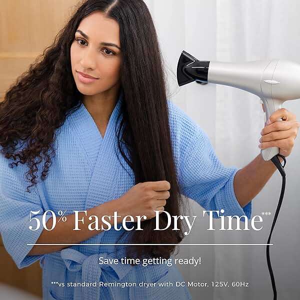 Remington Shine Therapy Hair Dryer with Argan Oil & Keratin, 1875W Ionic Blow Dryer for Frizz Control & Smooth Shine, Ceramic Technology, Lightweight Hair Dryer with Diffuser & Concentrator - Image 7