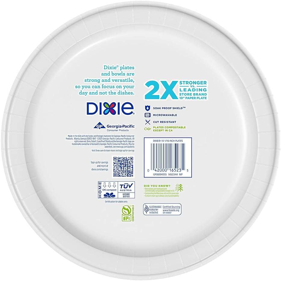 Dixie Large Paper Plates, 10 Inch, 204 Count, 2X Stronger*, Microwave-Safe, Soak-Proof, Cut Resistant, Disposable Plates For Everyday Breakfast, Lunch, & Dinner Meals - Image 8