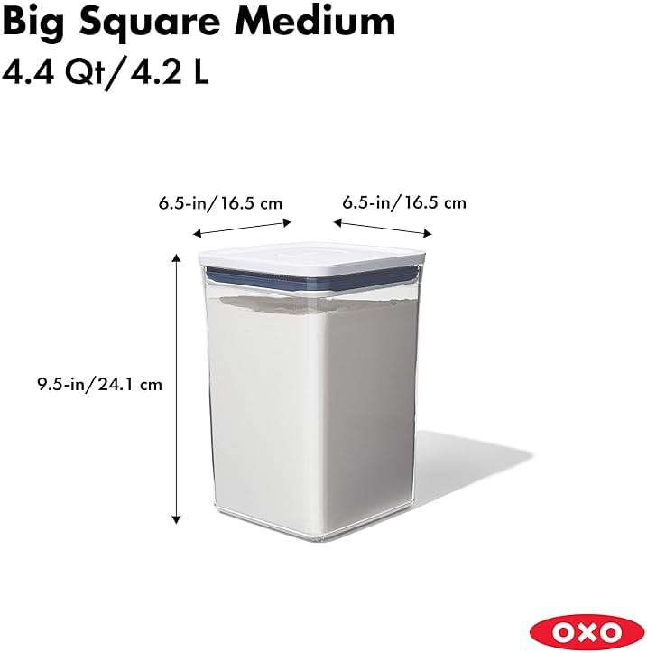 OXO Good Grips 6 Piece Large Canister Set with Scoops, 4.4 qt each, White & Good Grips 3-PC Small Square Short POP Container Set - Image 2