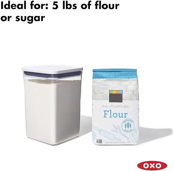 OXO Good Grips 6 Piece Large Canister Set with Scoops, 4.4 qt each, White & Good Grips 3-PC Small Square Short POP Container Set - Image 4