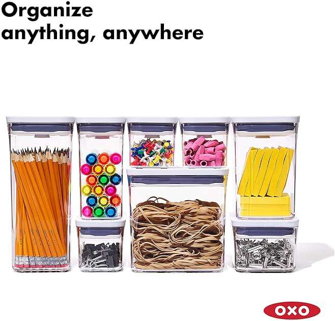 OXO Good Grips 6 Piece Large Canister Set with Scoops, 4.4 qt each, White & Good Grips 3-PC Small Square Short POP Container Set - Image 7