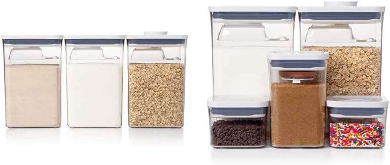 OXO Good Grips 6 Piece Canister Set with Scoops + 8-Piece Baking Essentials POP Container Set, White - Image 1