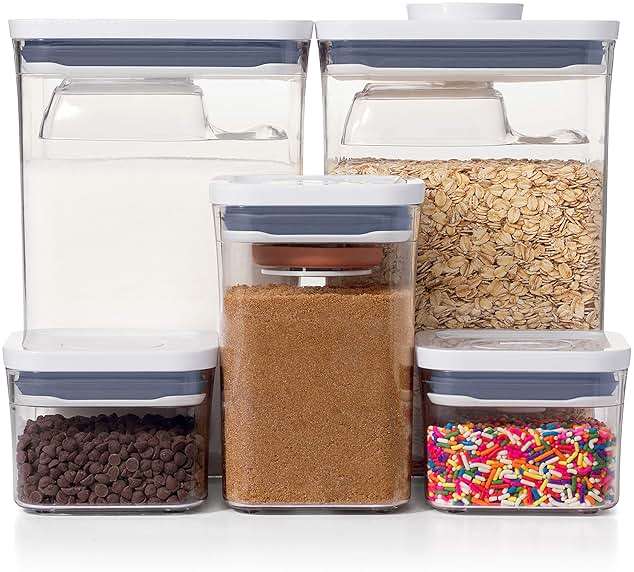 OXO Good Grips 6 Piece Canister Set with Scoops + 8-Piece Baking Essentials POP Container Set, White - Image 6