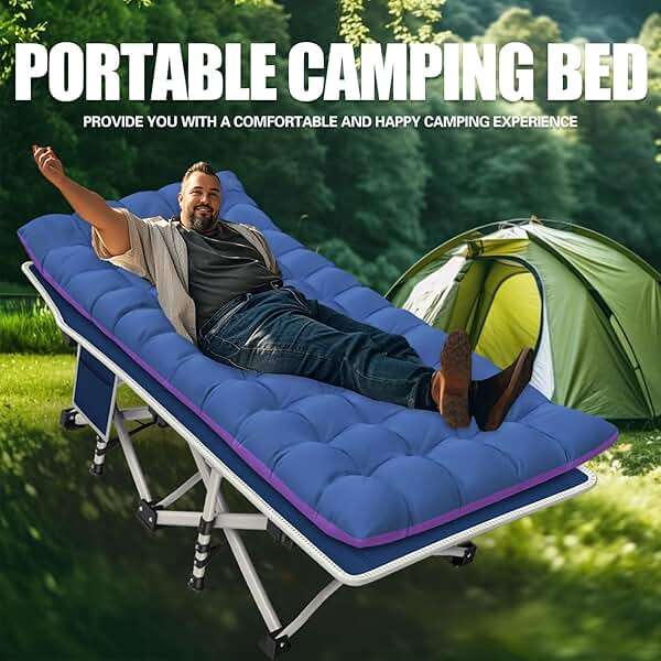 GETOVIN Cot Camping Cot with Thick Pad Cots for Sleeping Camping Bed Folding Cot 450LBS(Max Load) Comfortable Double Layer Oxford Heavy Duty with Carry Bag for Home Outdoor Travel - Image 3