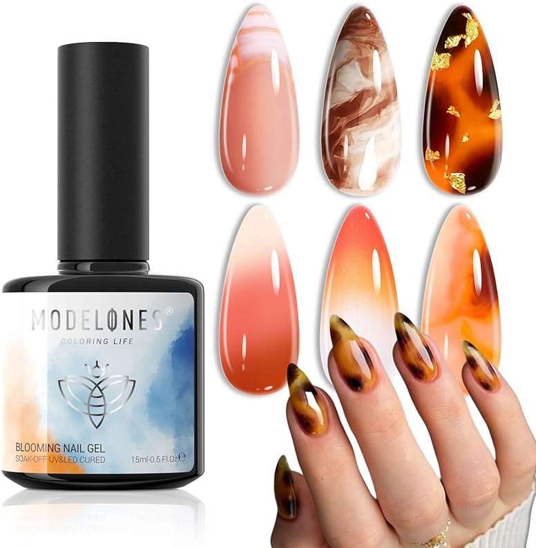 modelones Blooming Gel Nail Polish, 15 ml Clear Nail Art Accessories Stuff for Spreading Effects, Floral Print, Marble, Watercolor Design - Image 1