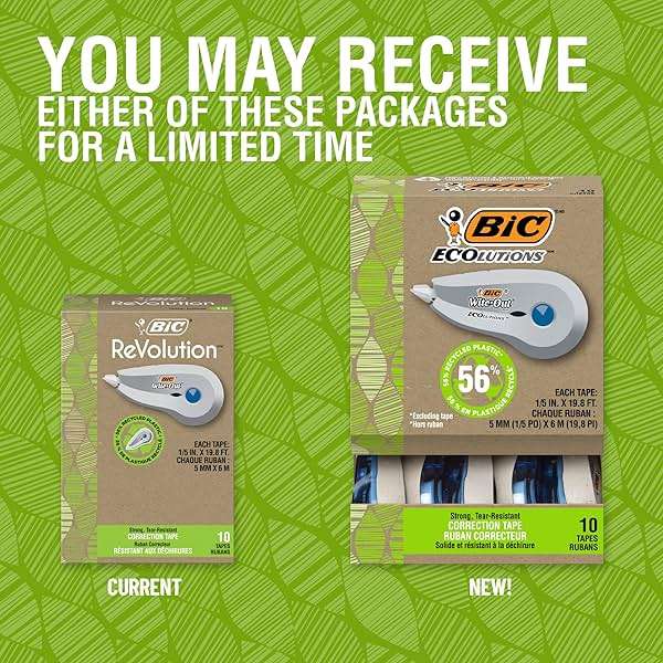 BIC Ecolutions Wite-Out Brand Correction Tape, 19.8 Feet, 10-Count Pack, Correction Tape Made from 56% Recycled Plastic Excluding Tape - Image 2