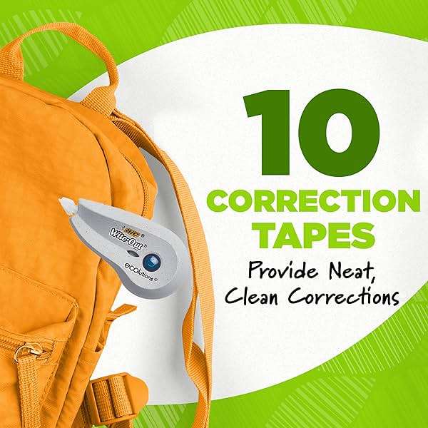 BIC Ecolutions Wite-Out Brand Correction Tape, 19.8 Feet, 10-Count Pack, Correction Tape Made from 56% Recycled Plastic Excluding Tape - Image 3
