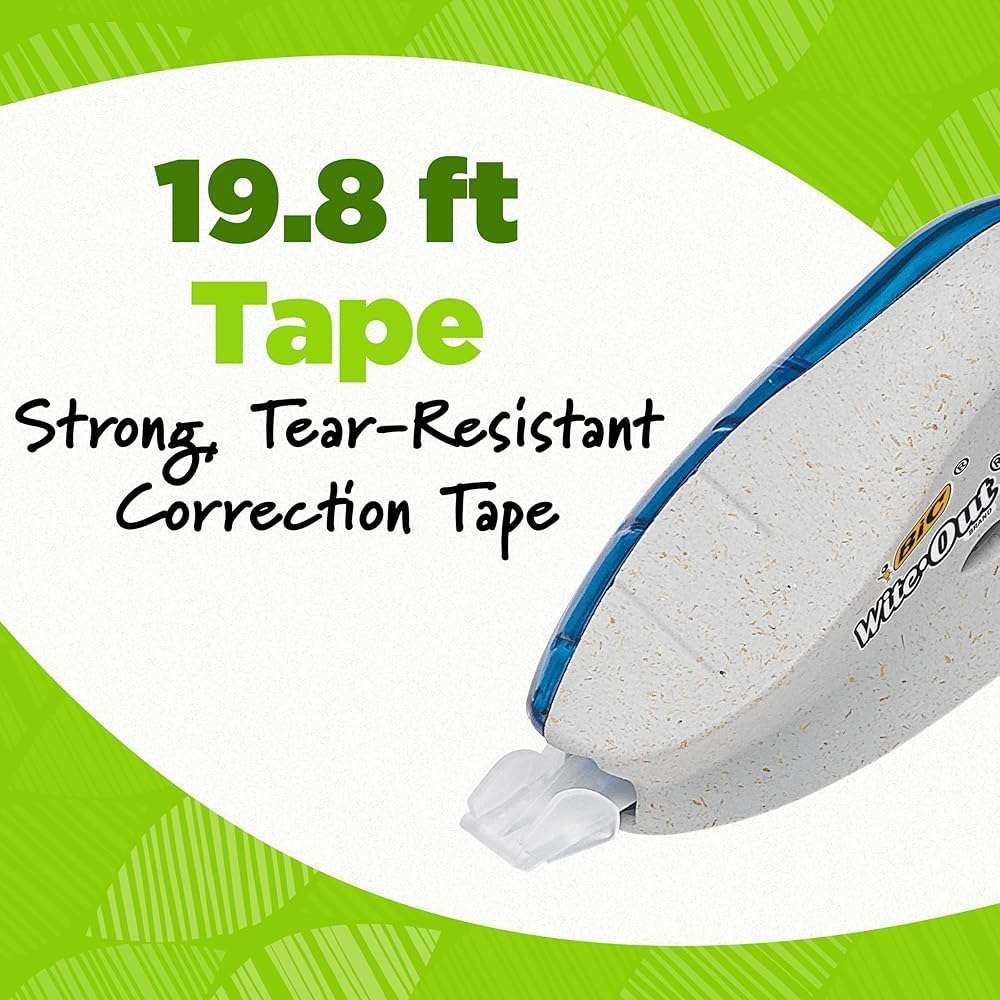 BIC Ecolutions Wite-Out Brand Correction Tape, 19.8 Feet, 10-Count Pack, Correction Tape Made from 56% Recycled Plastic Excluding Tape - Image 5