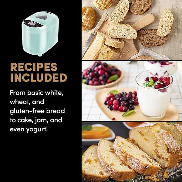 Elite Gourmet Programmable Bread Maker, 2 lb Loaf, 3 Sizes, 19 Presets incl. Gluten-Free, Dough & Jam, Delay Timer, Mint - Image 7