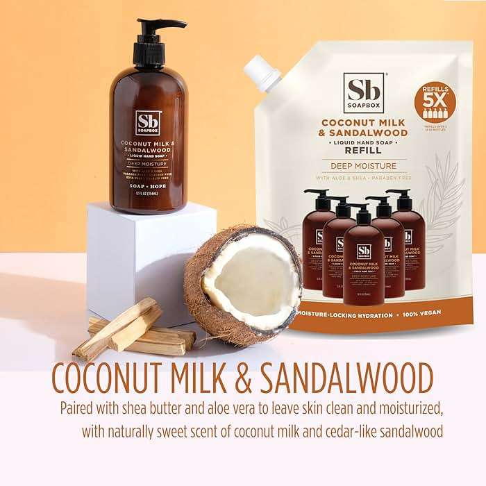Soapbox Coconut Milk & Sandalwood Liquid Hand Soap Refill, Moisturizing Hand Wash - Gentle Cleanser for Hands - Clean Ingredients Free of Harsh Chemicals, Sulfates, Parabens & Silicones - 64 oz - Image 2