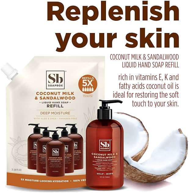 Soapbox Coconut Milk & Sandalwood Liquid Hand Soap Refill, Moisturizing Hand Wash - Gentle Cleanser for Hands - Clean Ingredients Free of Harsh Chemicals, Sulfates, Parabens & Silicones - 64 oz - Image 3