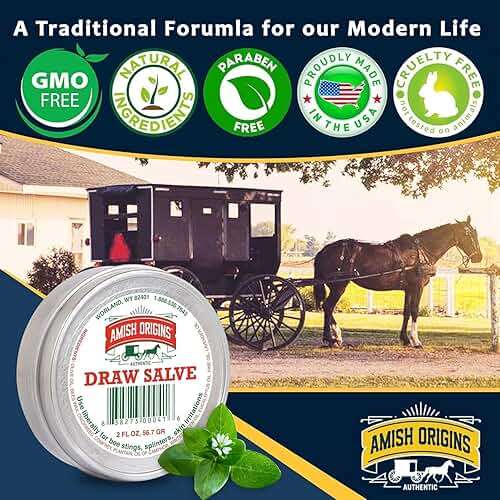 Amish Origins Drawing Salve Ointment, 2 oz, for Boil Treatment, Maximum Strength Fast Acting Draw Salve for Splinters, Bee Stings, Anti Itch Cream, Poison Ivy Oak Relief, Made in USA - Image 4