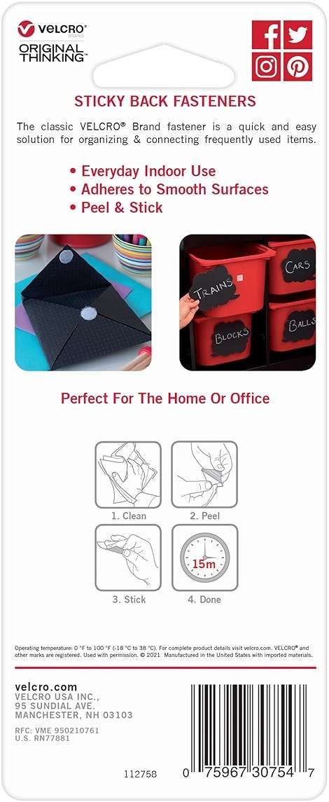 VELCRO Brand Mounting Squares | Pack of 20 | 7/8 Inch White | Adhesive Sticky Back Hook and Loop Fasteners for Home, Office or Crafting | Strong Secure Hold - Image 7