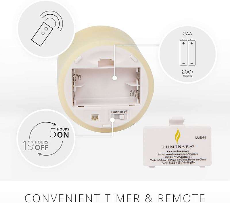 Luminara Realistic Flameless LED Set of 3 Ivory Pillar Candles, Home Safe Moving Flame Melted Top Illumination, Battery Operated Remote Control w/Timer - Image 5