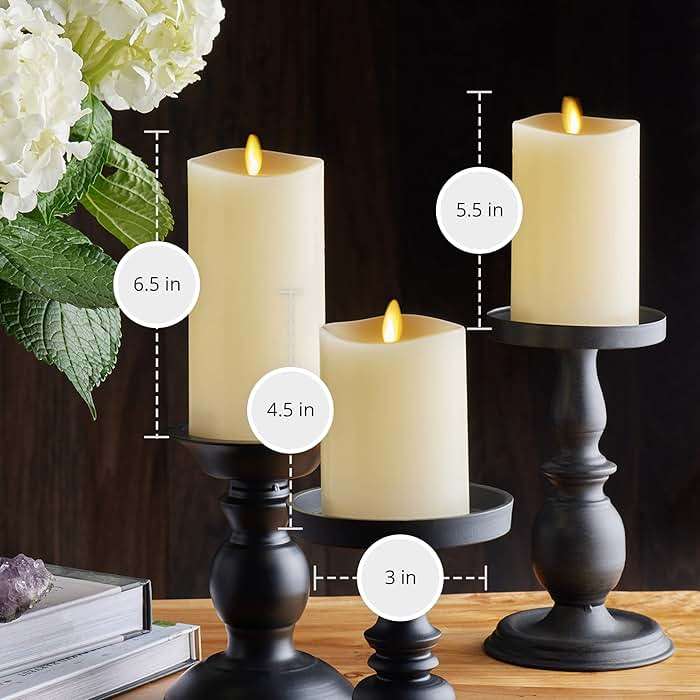 Luminara Realistic Flameless LED Set of 3 Ivory Pillar Candles, Home Safe Moving Flame Melted Top Illumination, Battery Operated Remote Control w/Timer - Image 6