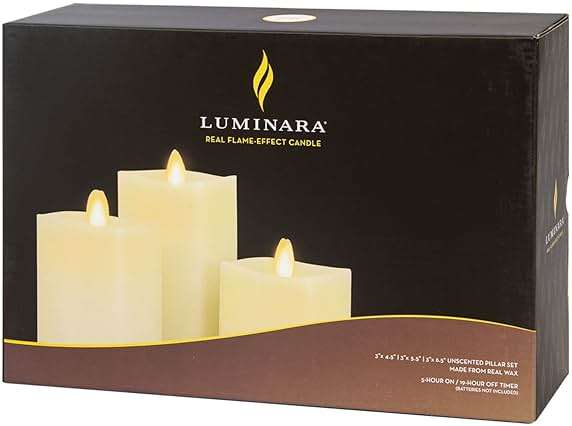 Luminara Realistic Flameless LED Set of 3 Ivory Pillar Candles, Home Safe Moving Flame Melted Top Illumination, Battery Operated Remote Control w/Timer - Image 8