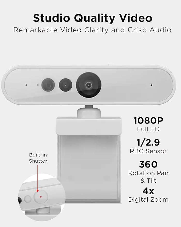 Lenovo HD 1080p Webcam (510 FHD) - Monitor Camera with 4X Digital Zoom, 95° Wide Angle, 360° Rotation Pan & Tilt - Desktop Cam with Dual Microphones & Windows Hello for Livestreaming & Conferences - Image 2