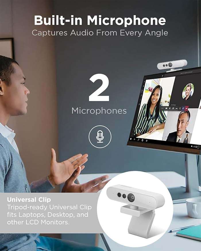 Lenovo HD 1080p Webcam (510 FHD) - Monitor Camera with 4X Digital Zoom, 95° Wide Angle, 360° Rotation Pan & Tilt - Desktop Cam with Dual Microphones & Windows Hello for Livestreaming & Conferences - Image 3