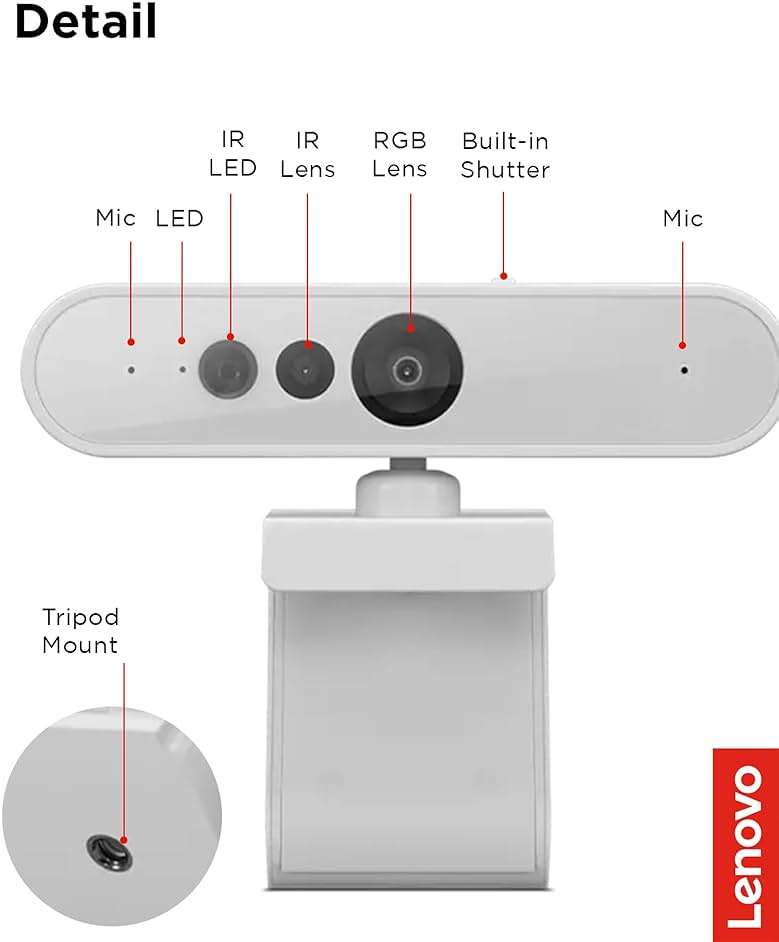 Lenovo HD 1080p Webcam (510 FHD) - Monitor Camera with 4X Digital Zoom, 95° Wide Angle, 360° Rotation Pan & Tilt - Desktop Cam with Dual Microphones & Windows Hello for Livestreaming & Conferences - Image 8