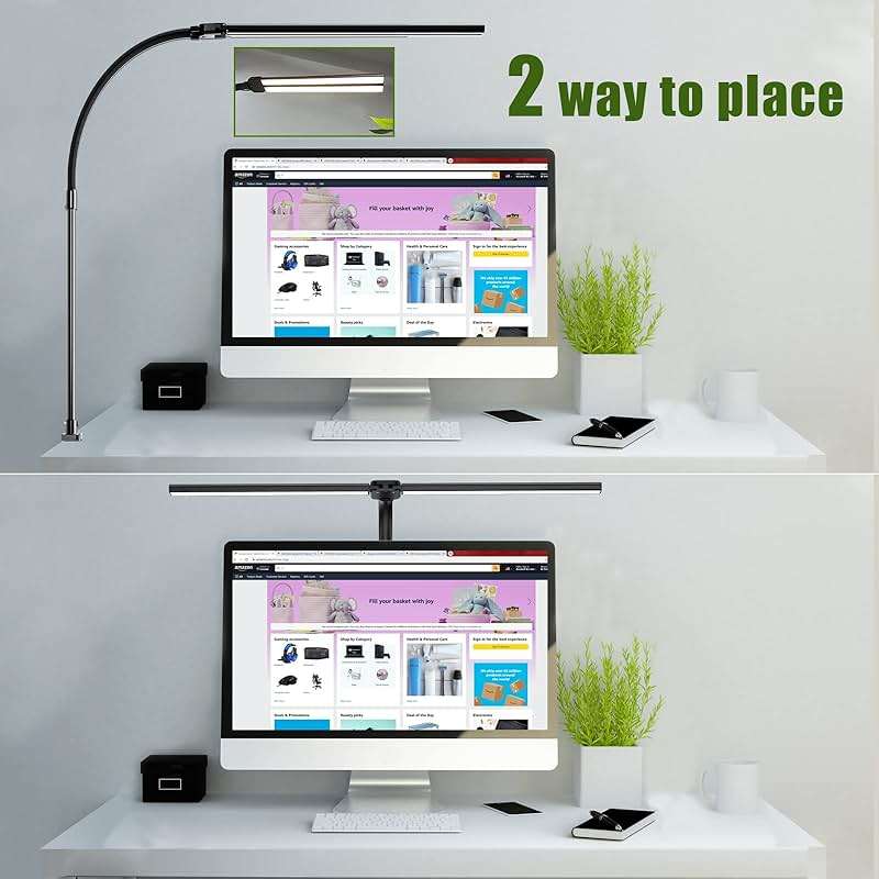 Ksunun Double Head LED Desk Lamp, Architect Desk Lamps for Home Office, 24W Brightest Workbench Office Lighting-5 Color Modes and 5 Dimmable Eye Protection Modern Desk Lamp for Monitor Reading - Image 2