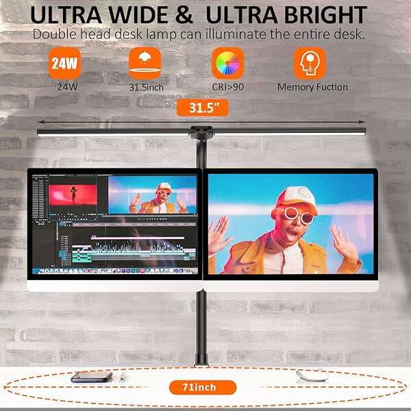 Ksunun Double Head LED Desk Lamp, Architect Desk Lamps for Home Office, 24W Brightest Workbench Office Lighting-5 Color Modes and 5 Dimmable Eye Protection Modern Desk Lamp for Monitor Reading - Image 3