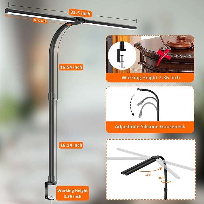 Ksunun Double Head LED Desk Lamp, Architect Desk Lamps for Home Office, 24W Brightest Workbench Office Lighting-5 Color Modes and 5 Dimmable Eye Protection Modern Desk Lamp for Monitor Reading - Image 4