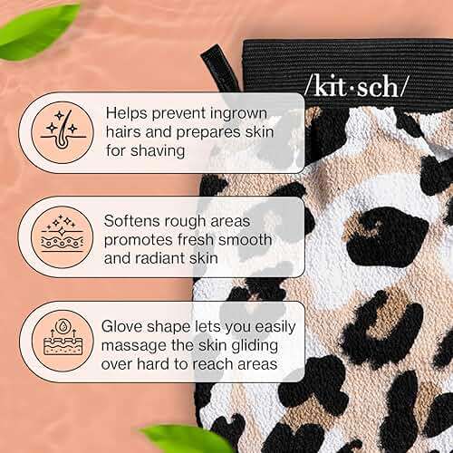 Kitsch Exfoliating Glove 1pc – Korean Exfoliating Mitt & Deep Exfoliating Body Scrubber for Shower, Bath | Body Exfoliator Glove, Dead Skin Remover | Skin Care for Smooth Skin - Leopard - Image 2