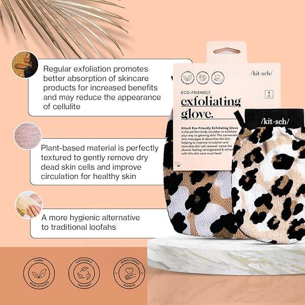 Kitsch Exfoliating Glove 1pc – Korean Exfoliating Mitt & Deep Exfoliating Body Scrubber for Shower, Bath | Body Exfoliator Glove, Dead Skin Remover | Skin Care for Smooth Skin - Leopard - Image 3
