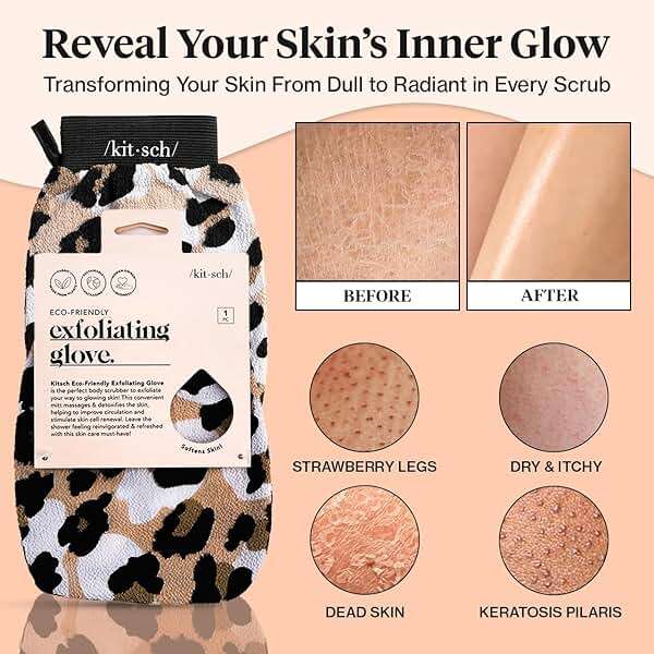 Kitsch Exfoliating Glove 1pc – Korean Exfoliating Mitt & Deep Exfoliating Body Scrubber for Shower, Bath | Body Exfoliator Glove, Dead Skin Remover | Skin Care for Smooth Skin - Leopard - Image 5