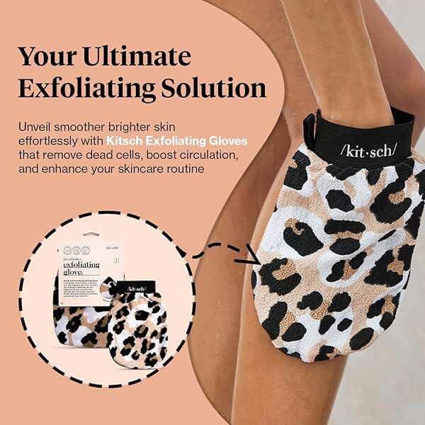 Kitsch Exfoliating Glove 1pc – Korean Exfoliating Mitt & Deep Exfoliating Body Scrubber for Shower, Bath | Body Exfoliator Glove, Dead Skin Remover | Skin Care for Smooth Skin - Leopard - Image 6