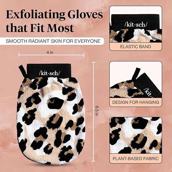 Kitsch Exfoliating Glove 1pc – Korean Exfoliating Mitt & Deep Exfoliating Body Scrubber for Shower, Bath | Body Exfoliator Glove, Dead Skin Remover | Skin Care for Smooth Skin - Leopard - Image 7