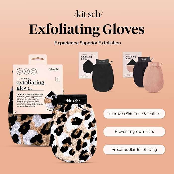 Kitsch Exfoliating Glove 1pc – Korean Exfoliating Mitt & Deep Exfoliating Body Scrubber for Shower, Bath | Body Exfoliator Glove, Dead Skin Remover | Skin Care for Smooth Skin - Leopard - Image 8