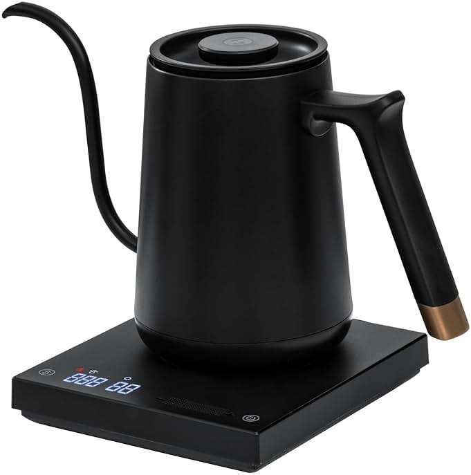 TIMEMORE Fish Smart Electric Coffee Kettle 600ML, Gooseneck Pour Over Kettle for Coffee and Tea Variable Temperature Control, Home Edition Black - Image 1