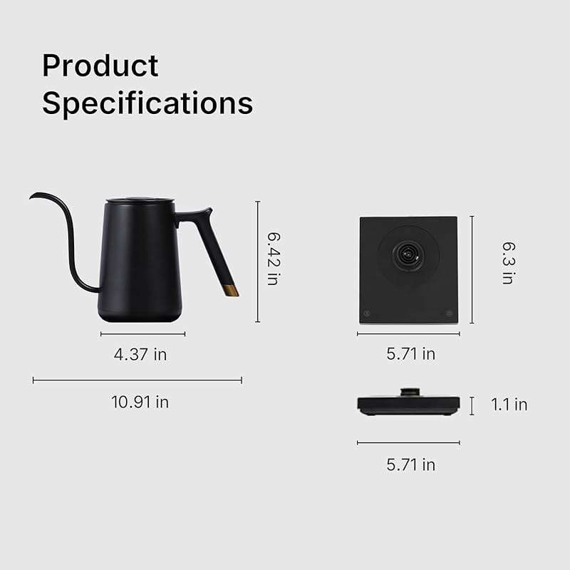 TIMEMORE Fish Smart Electric Coffee Kettle 600ML, Gooseneck Pour Over Kettle for Coffee and Tea Variable Temperature Control, Home Edition Black - Image 3