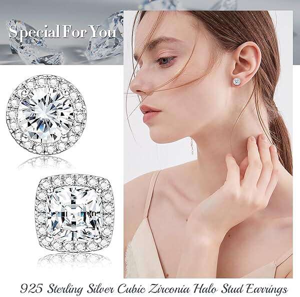 1-2 Pairs 925 Sterling Silver Mens Earrings Cubic Zirconia Halo Stud Earrings for Men 18K Gold Plated Heart/Round/Square Cut CZ Stud Earrings Set for Women Men - Image 4