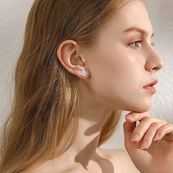 1-2 Pairs 925 Sterling Silver Mens Earrings Cubic Zirconia Halo Stud Earrings for Men 18K Gold Plated Heart/Round/Square Cut CZ Stud Earrings Set for Women Men - Image 7