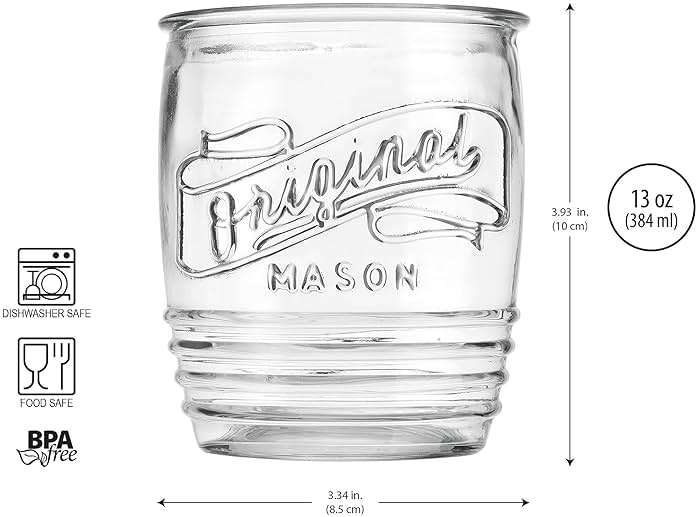 Glaver's Drinking Glasses Set of 4 Original Mason Whiskey 13 Oz Genuine Artisan-Made Vintage Italian Tumbler Glassware Set for Refreshing Drinks, Beverages, Iced Tea - Image 2