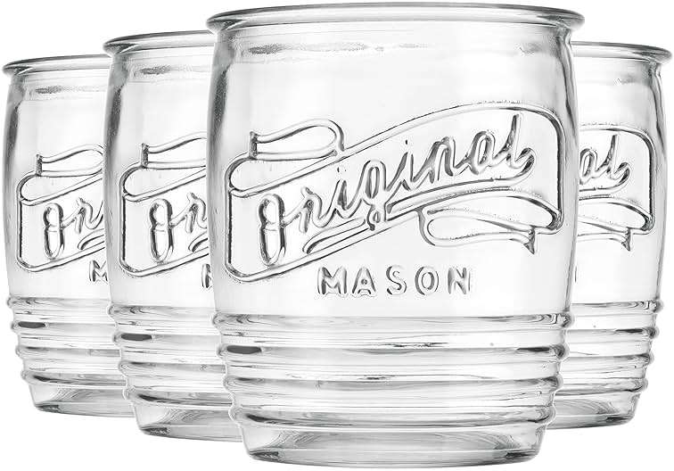 Glaver's Drinking Glasses Set of 4 Original Mason Whiskey 13 Oz Genuine Artisan-Made Vintage Italian Tumbler Glassware Set for Refreshing Drinks, Beverages, Iced Tea - Image 4