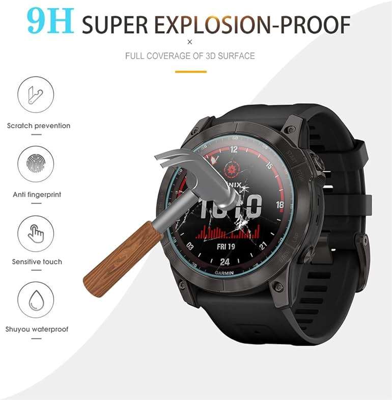 Suoman 4-Pack Screen Protector for Garmin Fenix 8 51mm/ for Garmin Fenix 7X 51mm, [Anti-Scratch] 2.5D 9H Hardness Ultra-Thin Tempered Glass Screen Protective Film - Image 4