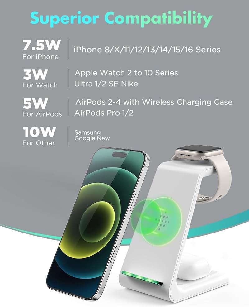 3 in 1 Wireless Charging Station, 2026 Upgraded Fast Desk Charger Station for iPhone 17 16 15 14 13 12 Pro Max Plus, Charger Stand for Apple Watch 11 10 9 8 7 6 5 4 3 2 Ultra SE, Airpods 4 3 2 Pro - Image 2