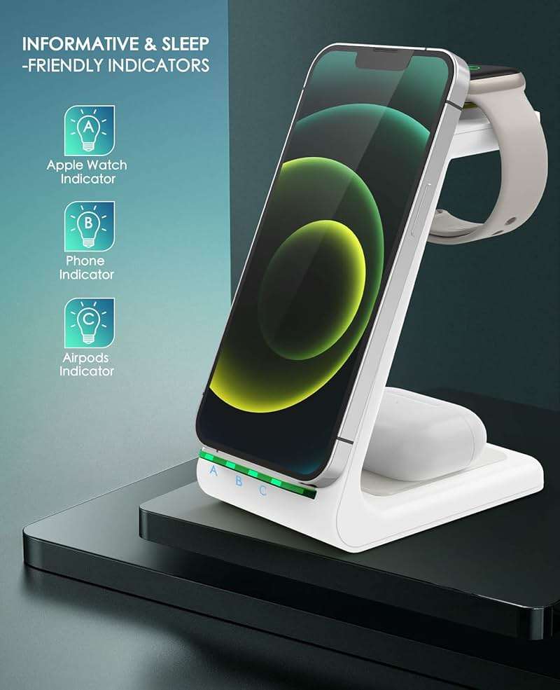 3 in 1 Wireless Charging Station, 2026 Upgraded Fast Desk Charger Station for iPhone 17 16 15 14 13 12 Pro Max Plus, Charger Stand for Apple Watch 11 10 9 8 7 6 5 4 3 2 Ultra SE, Airpods 4 3 2 Pro - Image 4